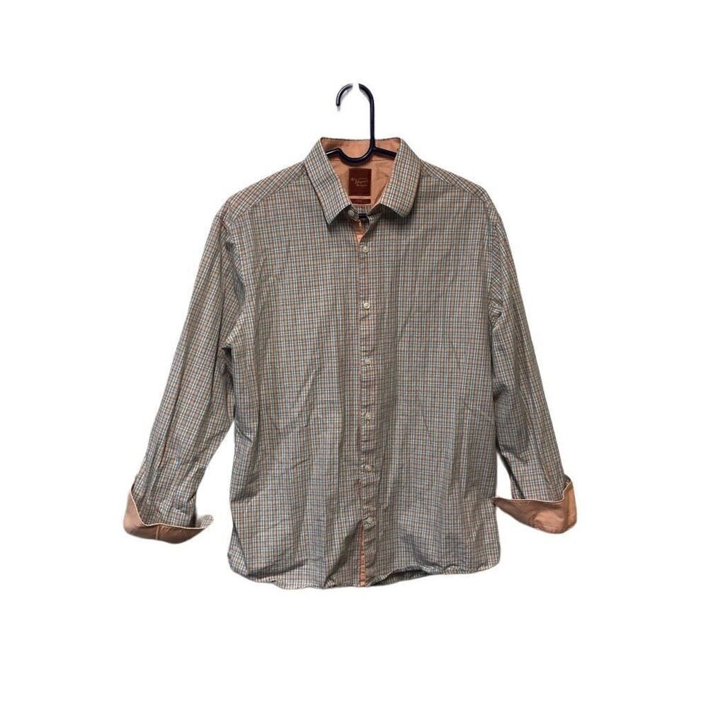 The Original Penguin Size 15 1/2 Slim Fit 32/33 Plaid with Flip Cuffs Peach